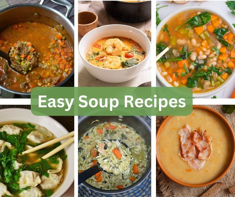 A collage of soups that I include the recipes for.