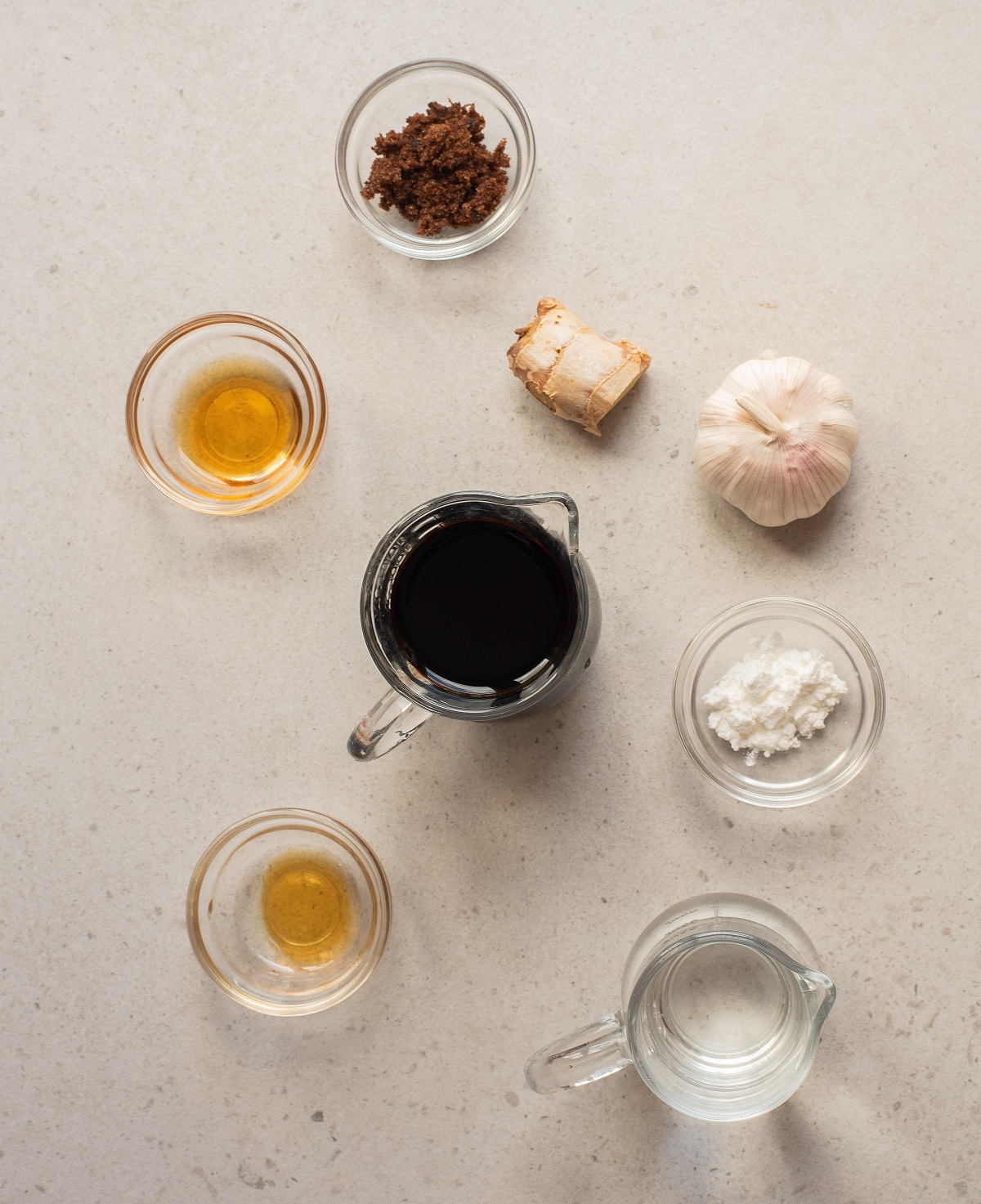 Ingredients needed for homemade teriyaki sauce. 