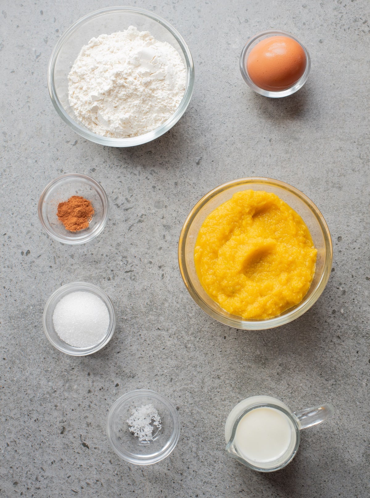 Ingredients needed for homemade pumpkin fritters. 