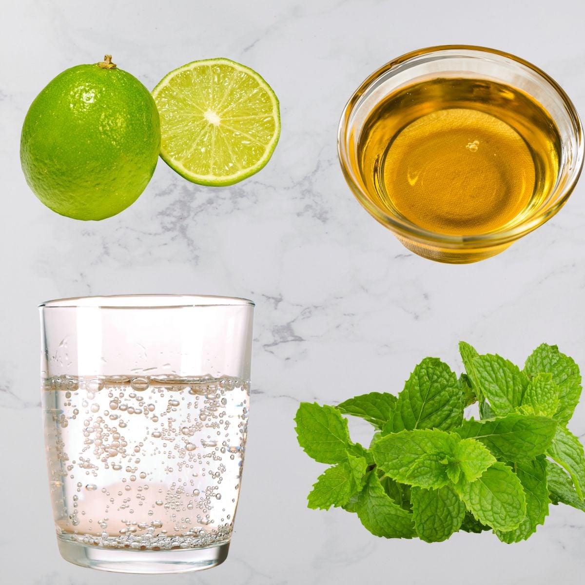 Ingredients needed for a virgin mojito.