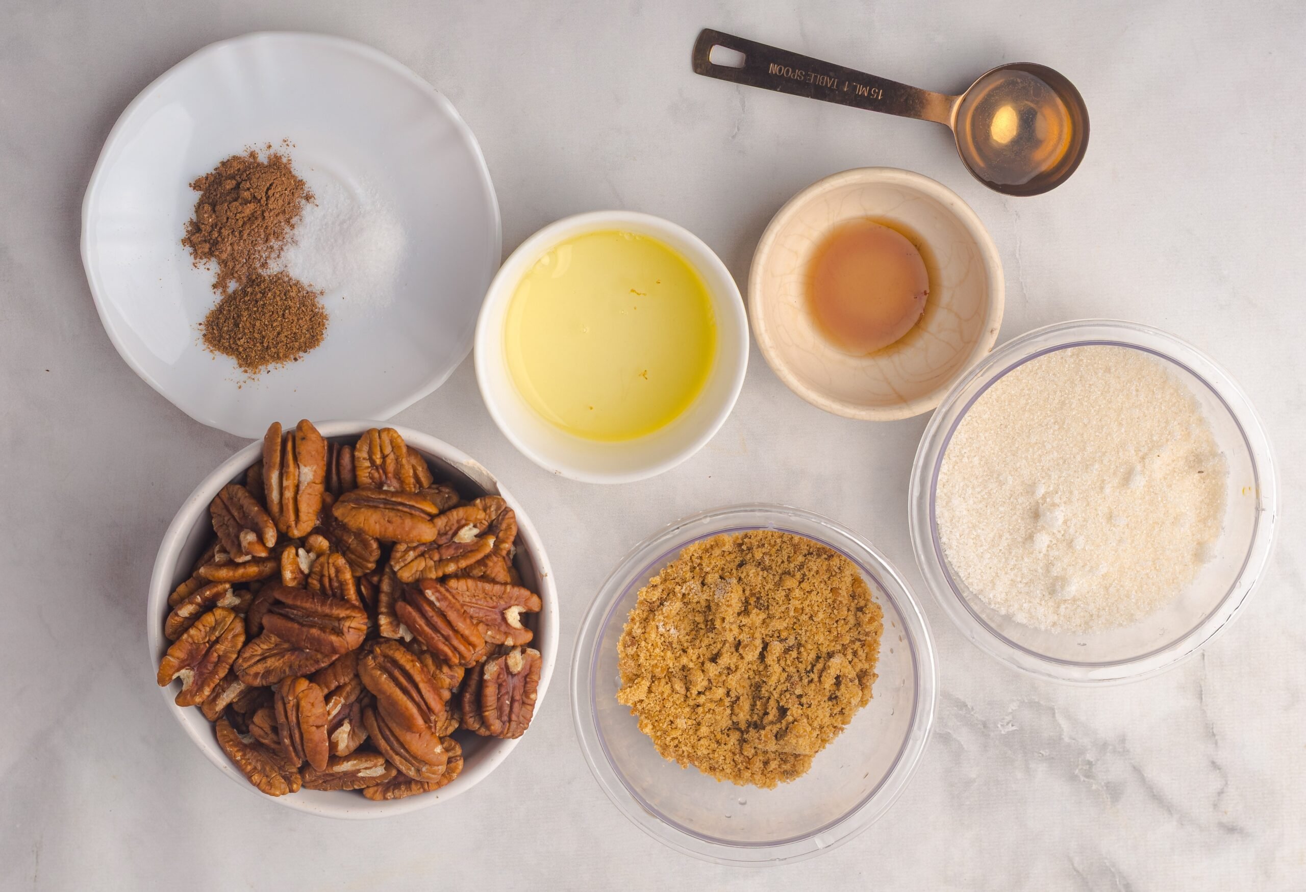 Ingredients for making candied pecans.