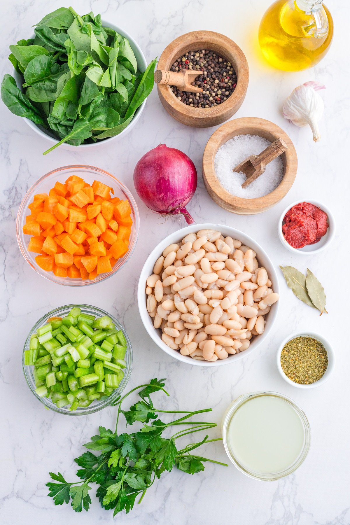 Ingredients needed for Tuscan Bean Soup.