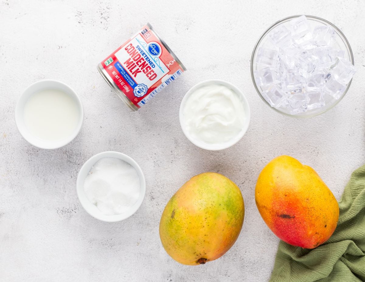 Ingredients needed for this mango shake recipe. 