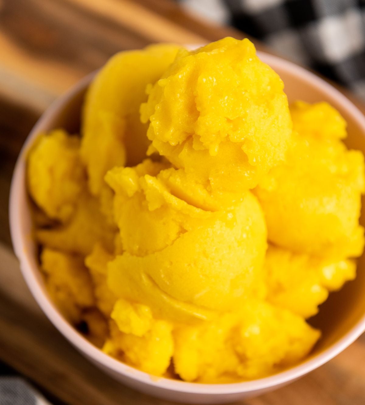 Mango sorbet in a bowl. 